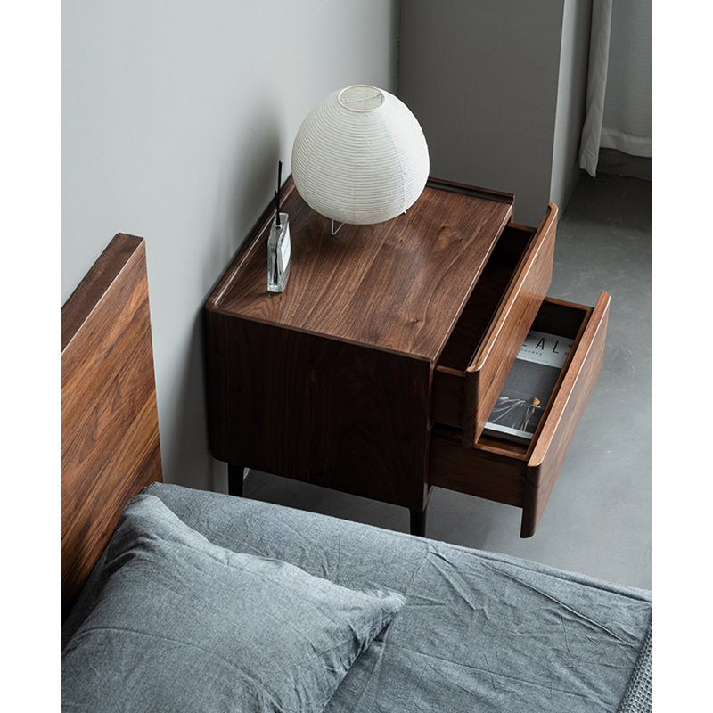 Table de chevet à double tiroir en noyer noir de style minimaliste moderne