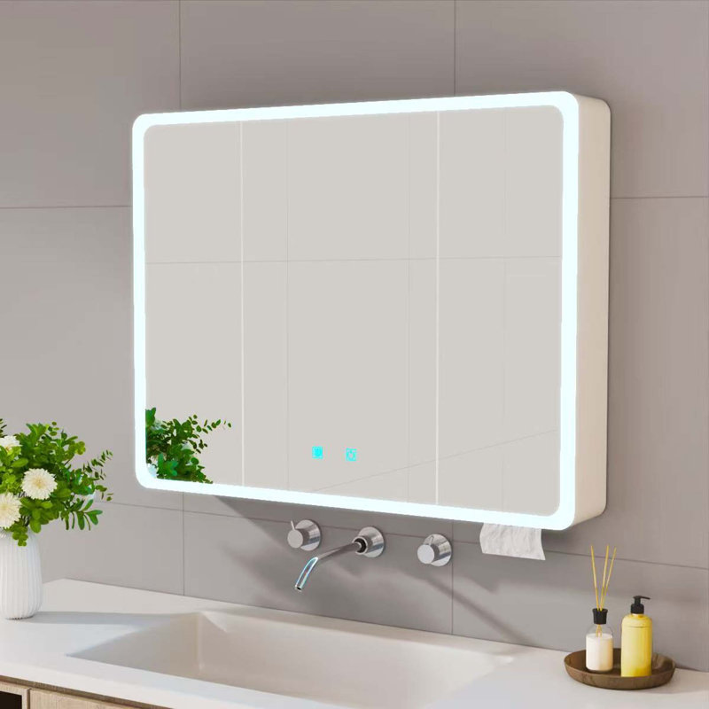 Armoire à pharmacie moderne à DEL avec miroir anti-buée et installation facile, H 27,6 po x l 35,4 po x P 5,1 po