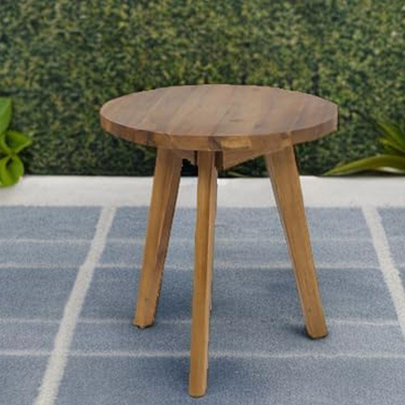 Millwood Pines Home Outdoor Acacia Wood Side Table with Tapered Tripod ...