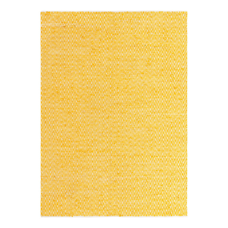 Tapis jaune / ivoire en coton tissé à plat à la main Skilah, Rectangle 8 pi x 11 pi