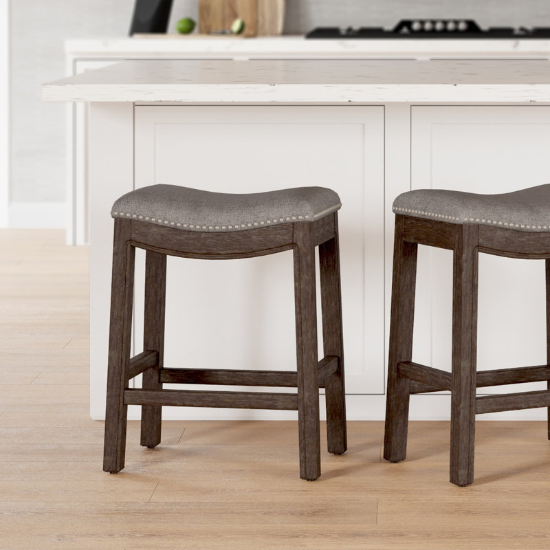Goods Julian Wood Barstool with Faux-Leather Seat, Counter Stool (26" Seat Height), Gray/Espresso