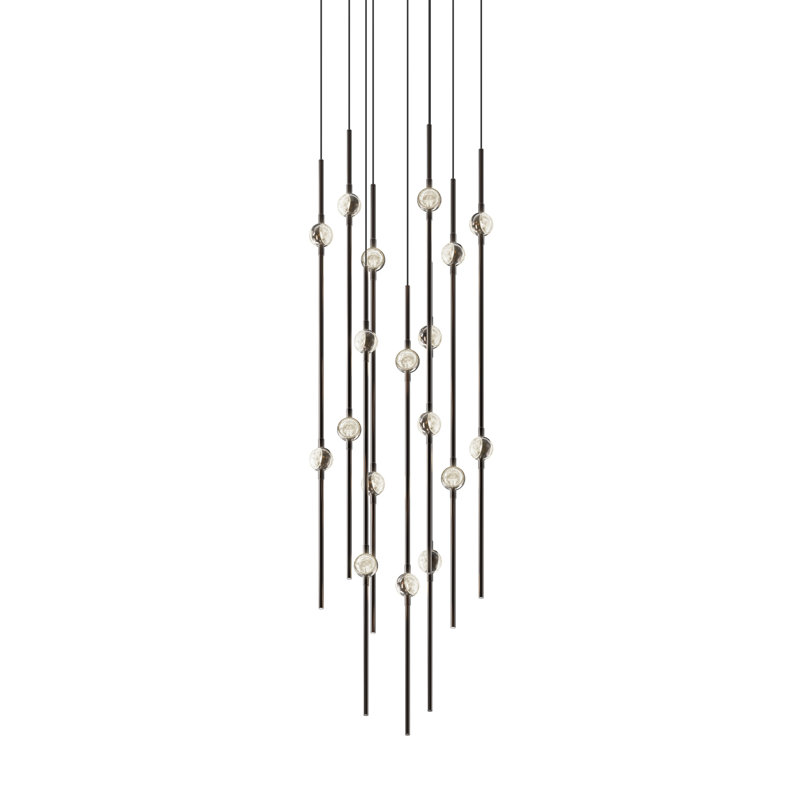 Constellation - Aries 12" Round LED Pendant - Espresso Black Fixture - 2200K - 120" Cable, Clear Faceted Acrylic