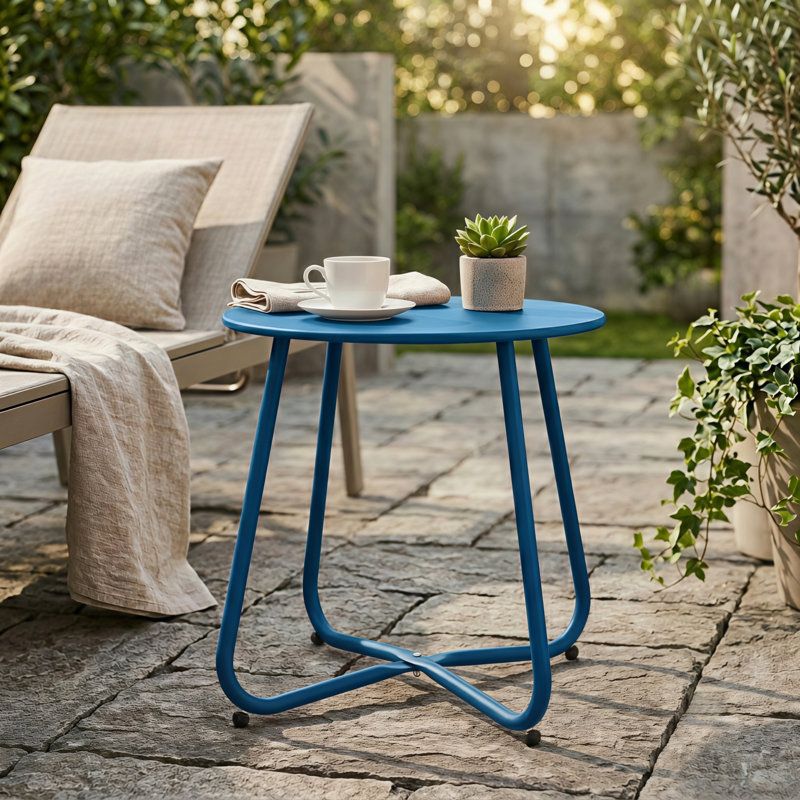 Table d'appoint extérieure en acier, Blue