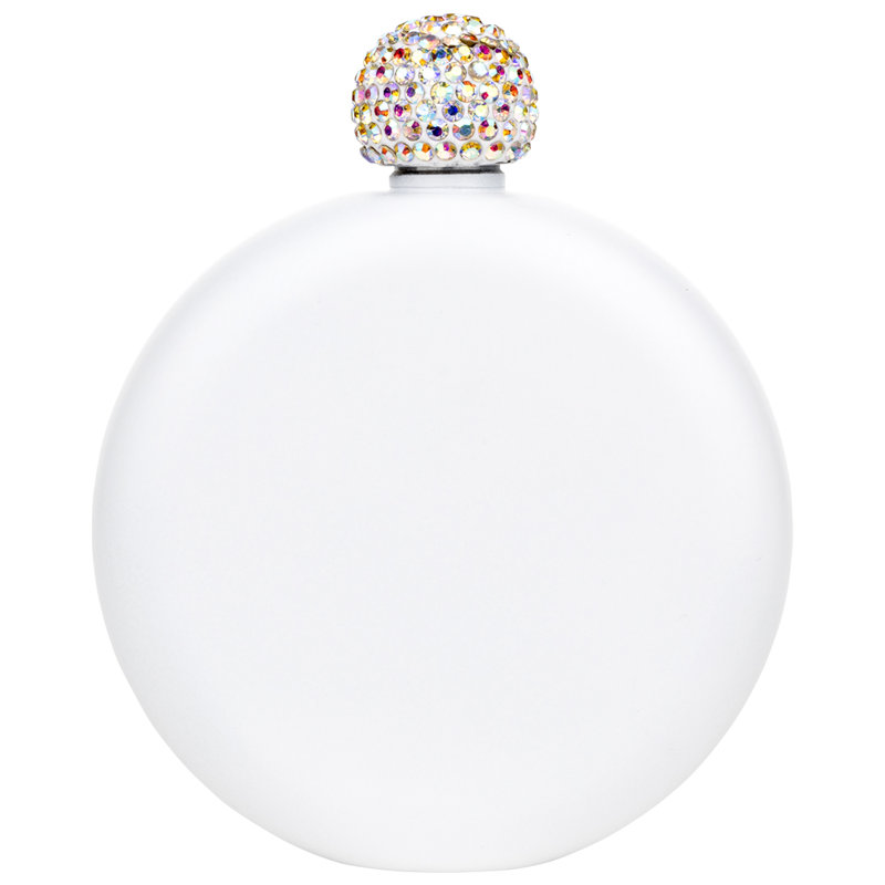 Flasque ronde avec couvercle en strass, Blanc mat