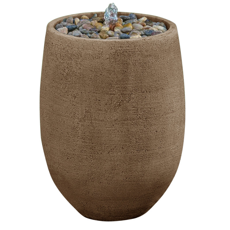 Fontaine en béton Yayla, H 22 po x l 15,5 po x P 15,5 po, Pierre calcaire vieillie
