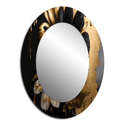 Black And Gold Daisy II - Black Oval Wall Mirror Decor