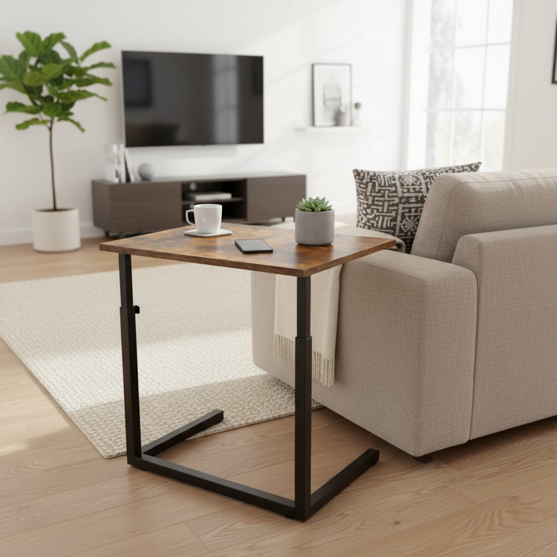 Table pour ordinateur portable à hauteur réglable en C, Brun rustique