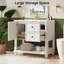 Meuble-lavabo simple 36 po avec lavabo en céramique intégré, tiroir, armoire, tablette ouverte et pieds en bois massif-874921729