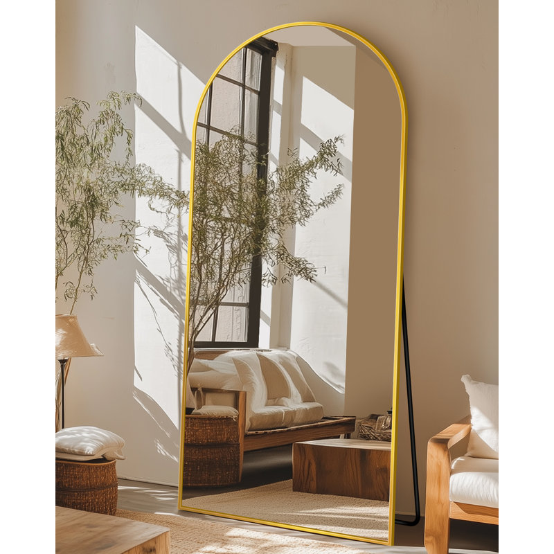 Miroir surdimensionné arqué en métal surdimensionné, 58 po x 21 po, Doré