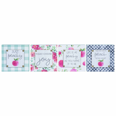  MDF Peach Box Sign Set of 4 Spring Home Decorations