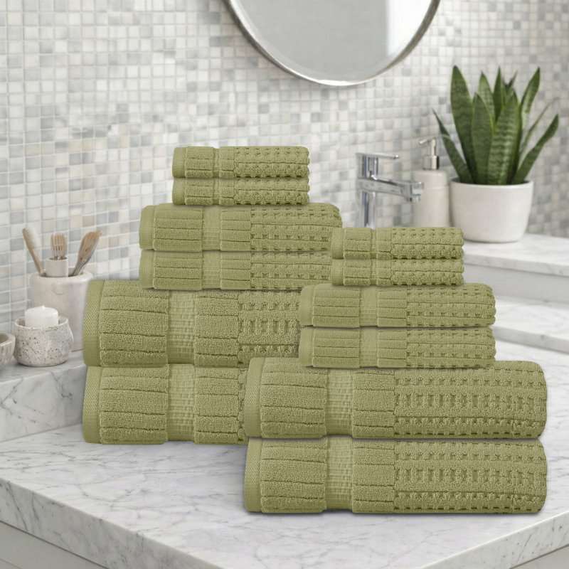 Ensemble de serviettes 12 pièces Willow - 100% coton peigné, qualité supérieure 630 g / m², vert, ultra-doux et très absorbant (ensemble de 4 serviettes de bain, 4 essuie-mains, 4 serviettes)
