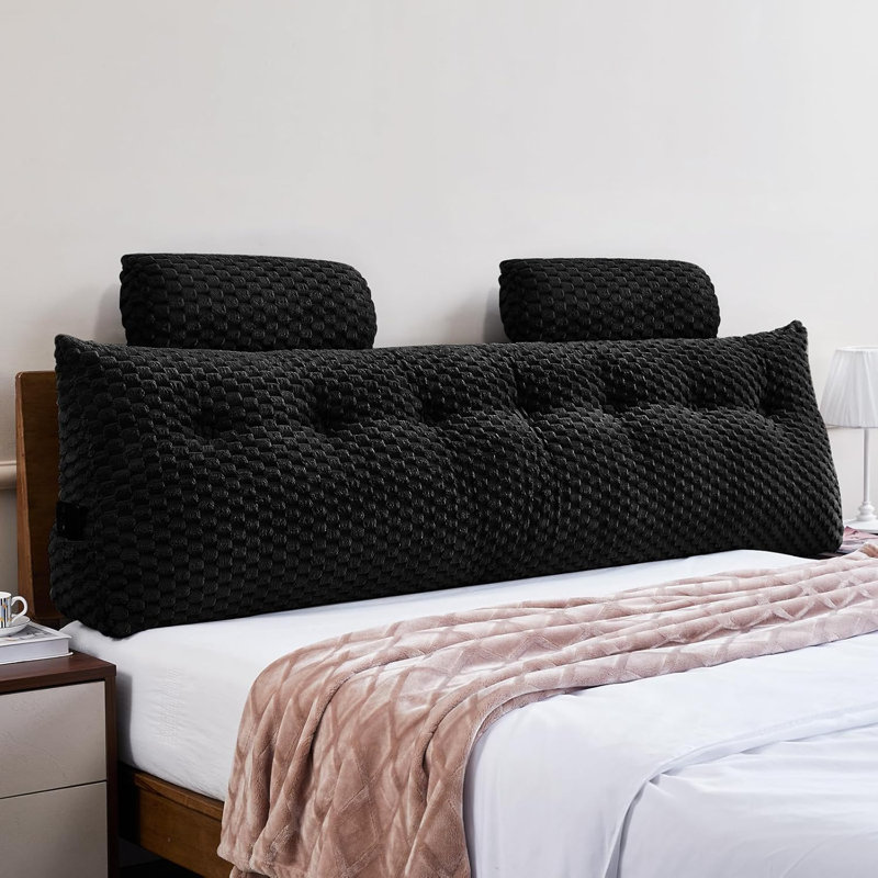 Velet Wedge Bed Rest with Head Roll Pillow, Black, Triangular 20"H x 76"W
