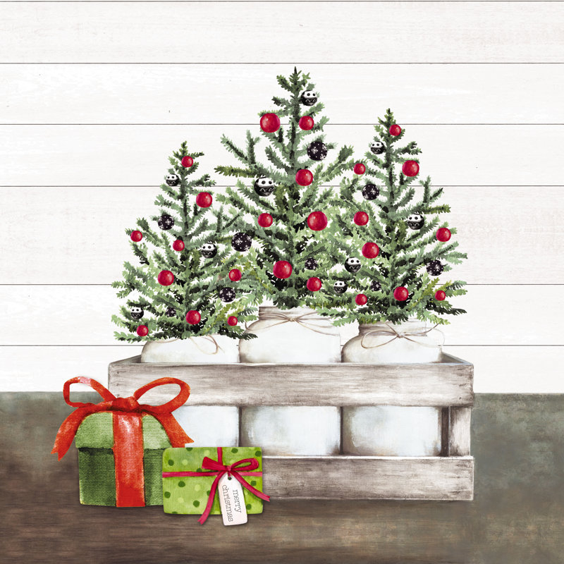 Mason Jar Christmas Trees - Wrapped Canvas Print, 30cm H x 30cm W