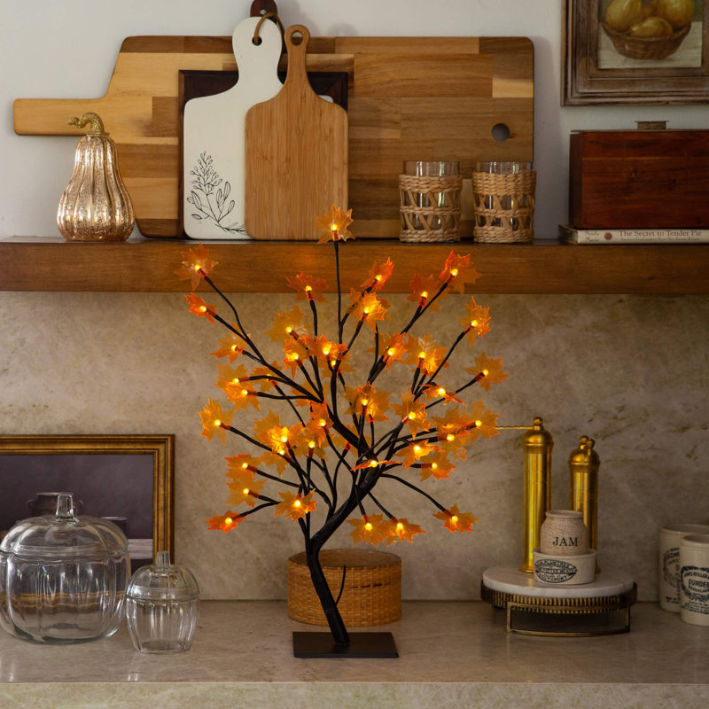 18 po Érable d'automne artificiel pré-éclairé avec 48 lumières DEL en forme d'érable blanc chaud