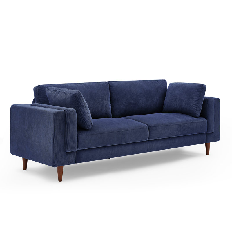 Kraz 215.9Cm Square Arms Sofa, Blue Corduroy