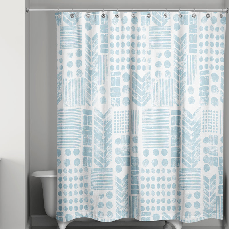 Rideau de douche simple à motif géométrique Trivette, Blanc / bleu