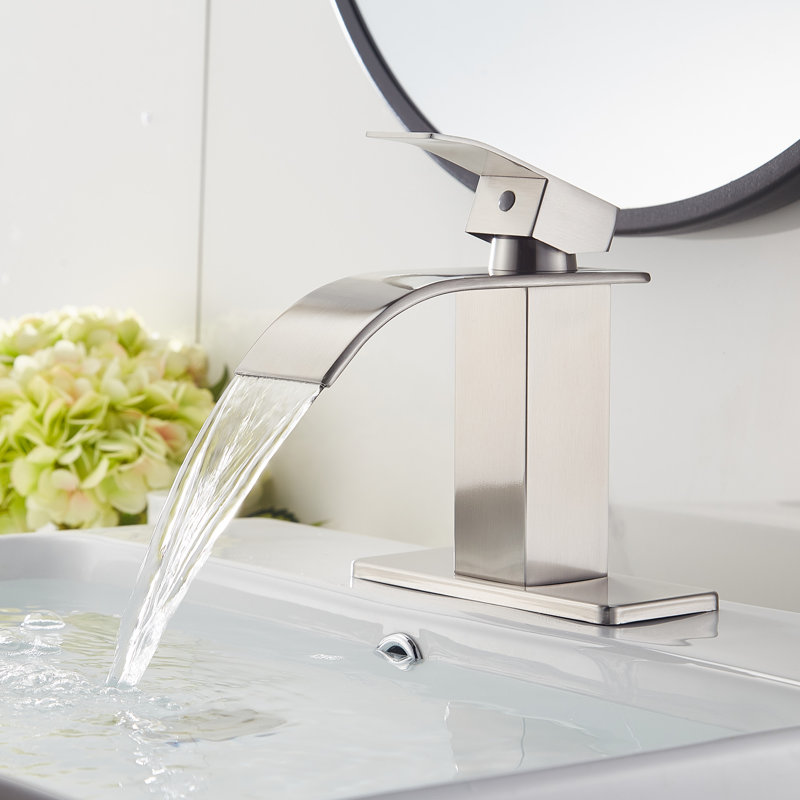 Robinet de salle de bain à ensemble central avec bonde, Nickel brossé