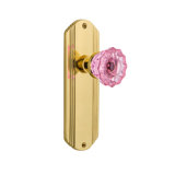 Pink Crystal Interior Mortise Door Knob with Deco Long Plate