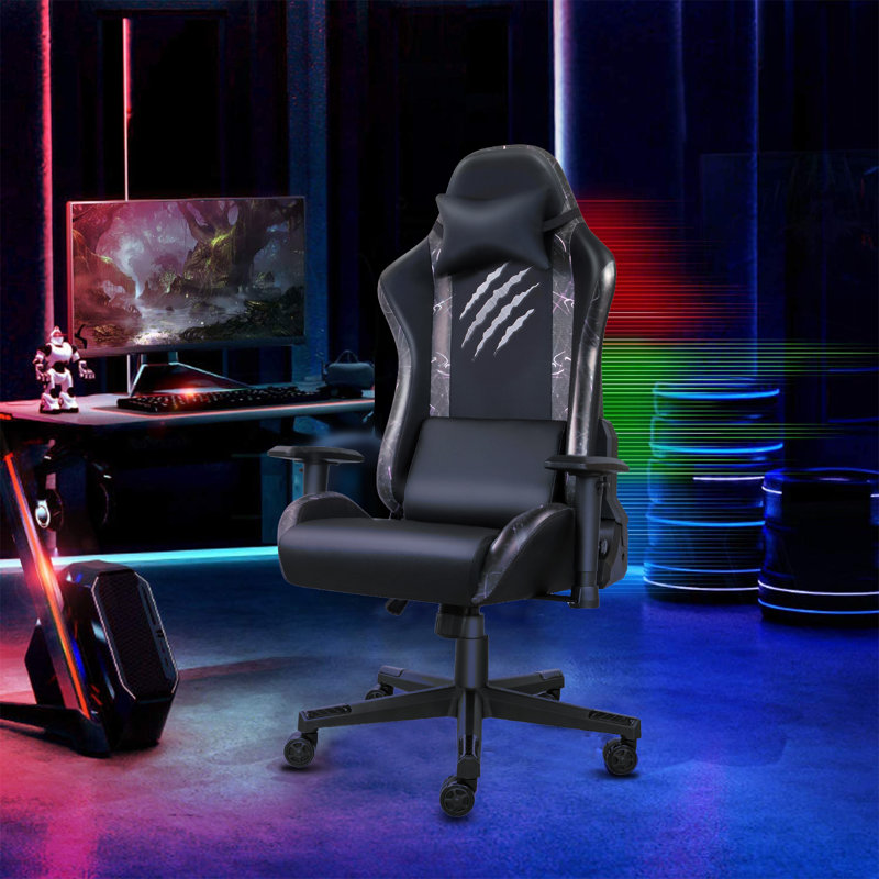 Inbox Zero Adjustable Reclining Ergonomic Swiveling PC & Racing Game Chair in Black