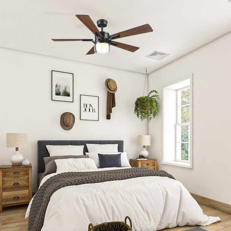 Ventilateur de plafond 52 po intérieur / extérieur noir mat avec télécommande DEL