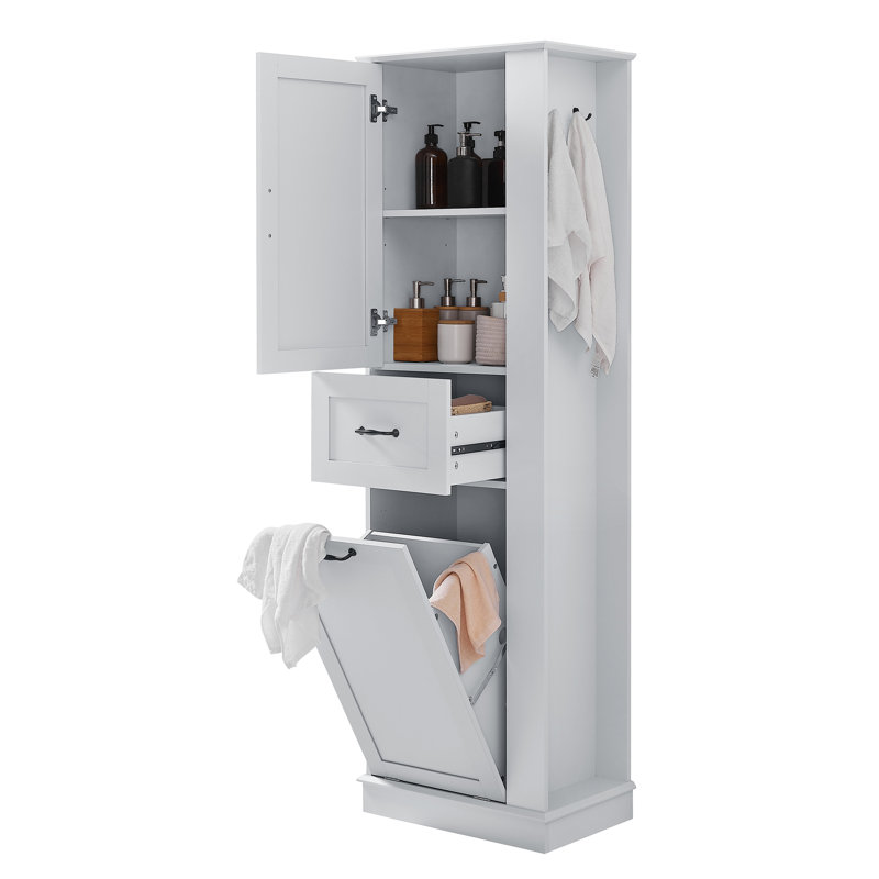 Modern Tall Storage Cabinet – Tilt-Out Compartment, Adjustable Shelves, 80LBS Capacity, Soft-Close Hinges, Aluminum Alloy Handles, Perfect For Bathroom & Home Organization