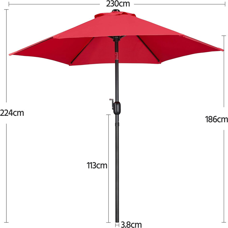 Caillan Tilt Market Parasol, 203cm H x 230cm W x 230cm D, Red