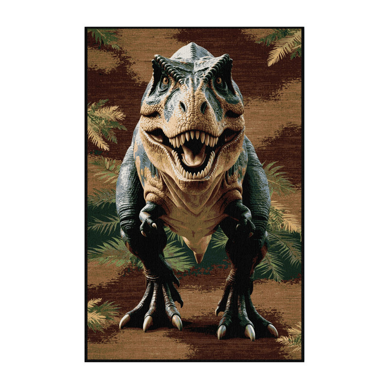 Machine Washable Dinosaurs Black Area Rug, Runner 2' x 5'