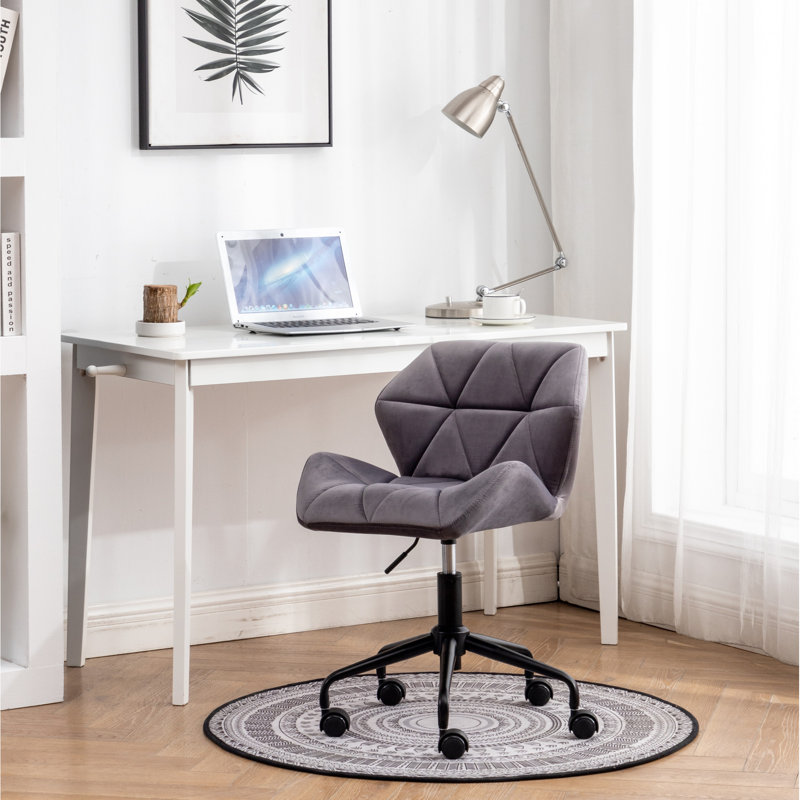 Siège de bureau gris diamant - velours, mousse haute confort, pivotant sur 360 degrés, base en métal robuste, chaise de bureau en mousse à 360 degrés