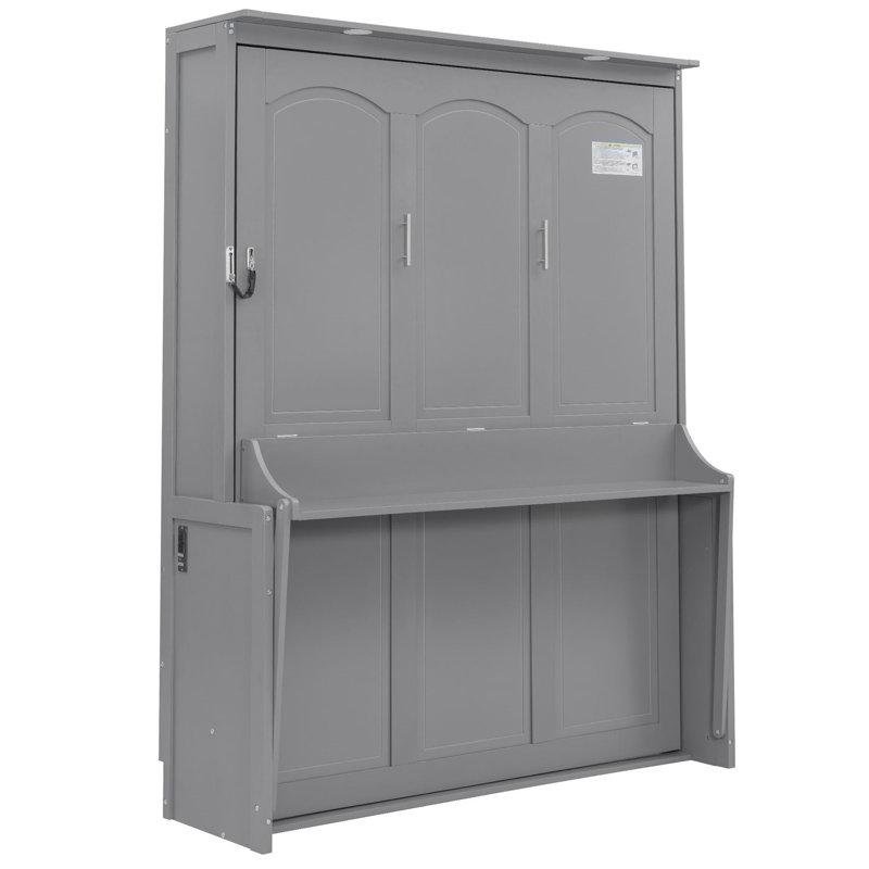 Lit escamotable avec bureau, lumières DEL et station de charge USB, Gray