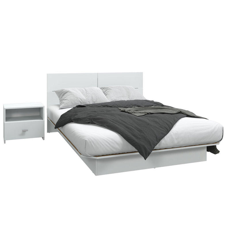 Chambre à coucher Zen Alpha - Lit plateforme avec tête de lit et 1 table de chevet - Assemblage facile, aucun sommier requis