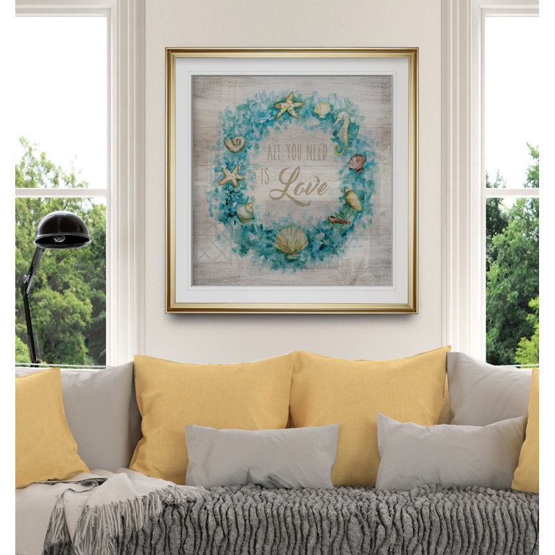 «Love Beach Wreath», reproduction d'impression, H 23 po x l 23 po x P 1,5 po, Encadrement doré