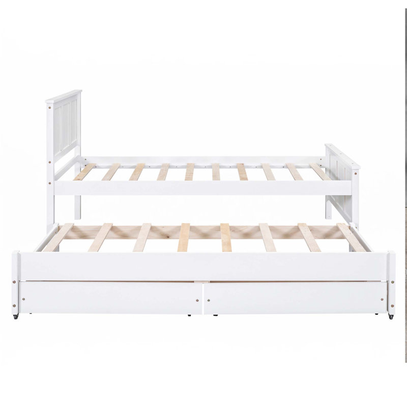 Lit plateforme simple avec lit gigogne et tiroirs, Blanc
