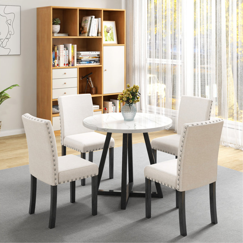 Ensemble de salle à manger cinq pièces avec plateau en imitation marbre