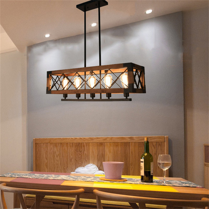 Lustre rectangulaire pour îlot de cuisine à 5 lumières Shkar