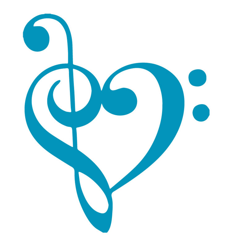 Décalcomanie murale coeur musical, H 48 po x l 40 po x P 0,01 po, Bleu sarcelle
