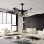 52" Black Ceiling Fan With Lights And Remote, 6 Blades, Industrial Cage Design For Living Room And Bedroom