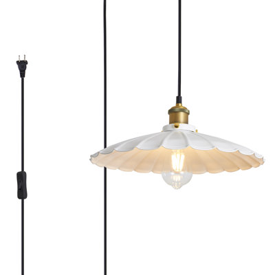Luminaire suspendu à brancher, luminaire suspendu rond en métal blanc de 13,8 pouces pour interrupteurs marche / arrêt pour îlot de cuisine