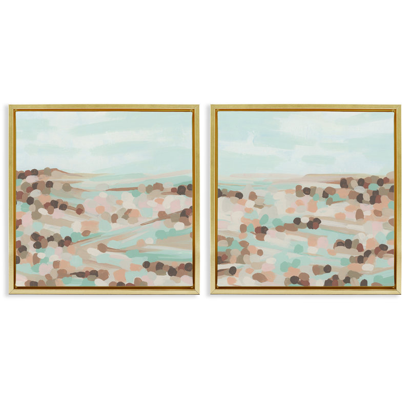 «Mint Pastel Abstract Vista 2 PC Floater» par June Erica Vess, Cadre flottant métallique doré, H 18 po x l 18 po