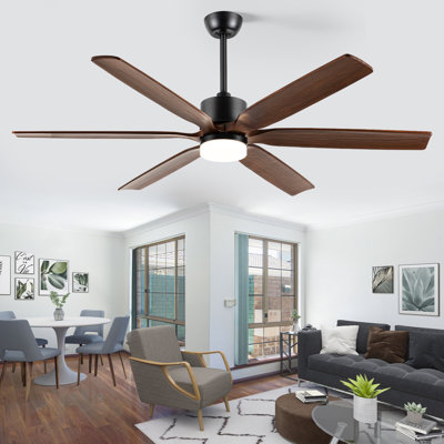 Ceiling Fan With Led Light, Remote Control, Reversible Motor, 5 Cct, Solid Wood Blades
