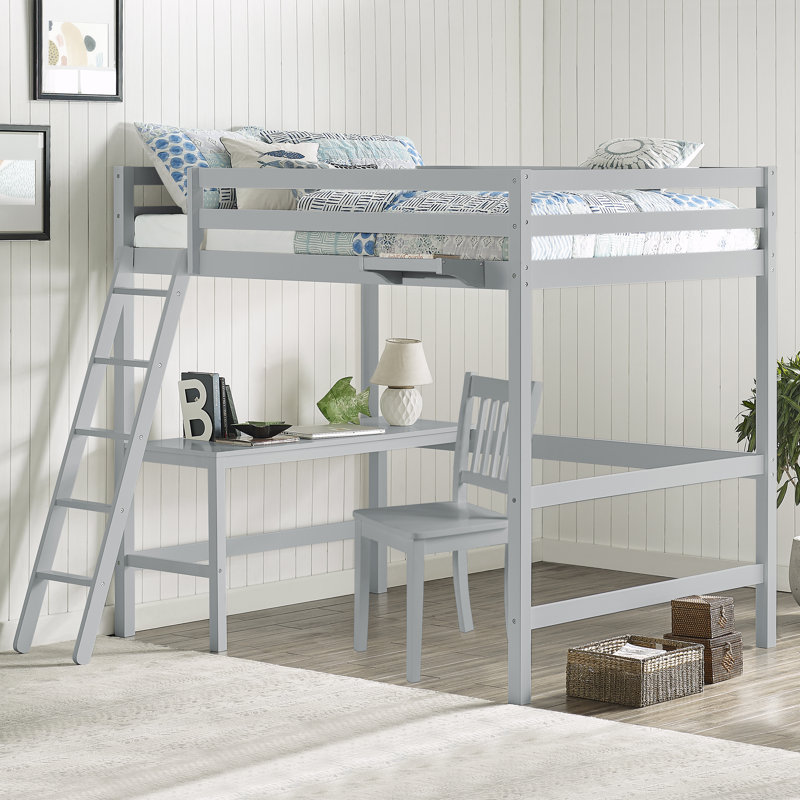 Lit mezzanine double avec bureau intégré Harold par Viv + Rae ™, Gris
