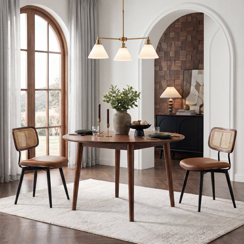 Chaises de salle à manger modernes pivotantes en similicuir avec dossier en rotin, Brun, 2