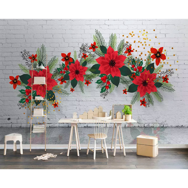 Murale florale poinsettia Eichelberger, L 98 po x l 150 po