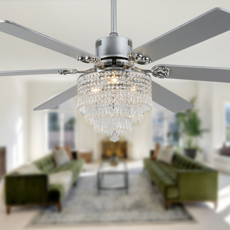 Leisel 65" 6 - Blade Crystal Chandelier Ceiling Fan with Lights and Remote, 6 Speeds Reversible Ceiling Fan