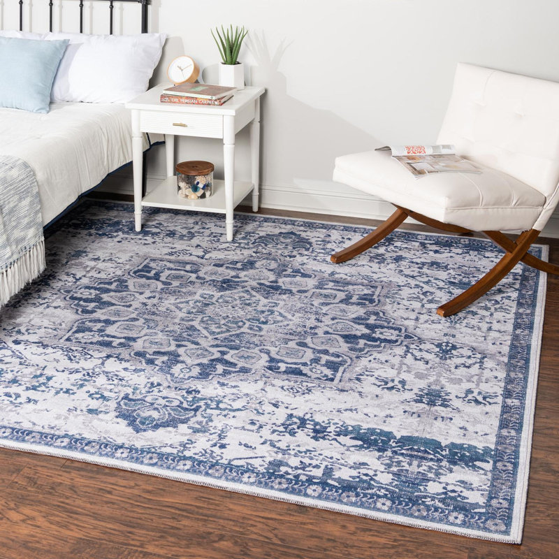 Matsumura Oriental Gray/Blue Area Rug, Square 7'10"