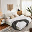 Lit plateforme hydraulique très grand beige avec tête de lit tapissier et grande housse de rangement en chenille pratique