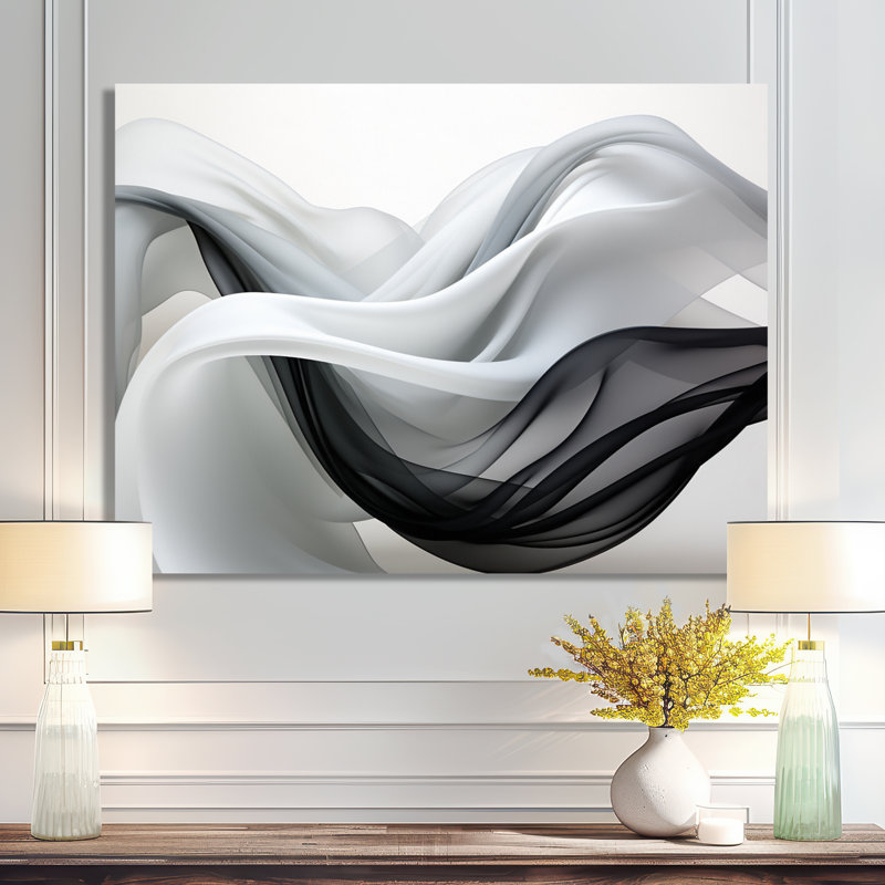 Liquid Streams Monochrome - Waves Wall Art, Wrapped Canvas, 34" H x 44" W x 1.5" D
