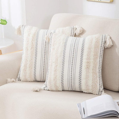 Ensemble de housses de coussin beige et blanc crème 18 x 18