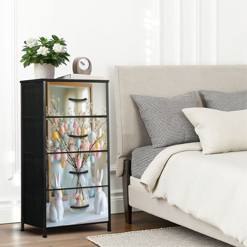 4 Drawer Dresser for Bedroom, Narrow Chest of Drawers, Wooden Top and Study Iron Frame 18"x37.5"-(WxH)