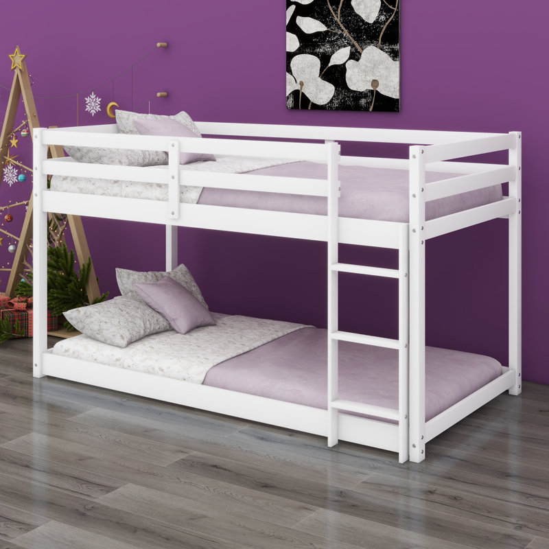 Floor Bunk Bed With Ladder, White