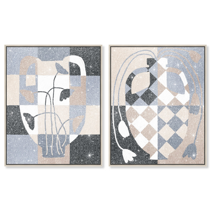 Checkered Boheme Set Set by Oliver Gal, 42"H x 34"W, Silver Floater Frame